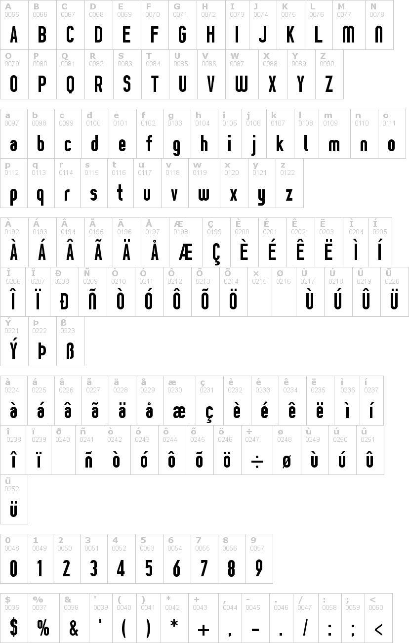 Lettere dell'alfabeto del font -z-prozak con le quali è possibile realizzare adesivi prespaziati