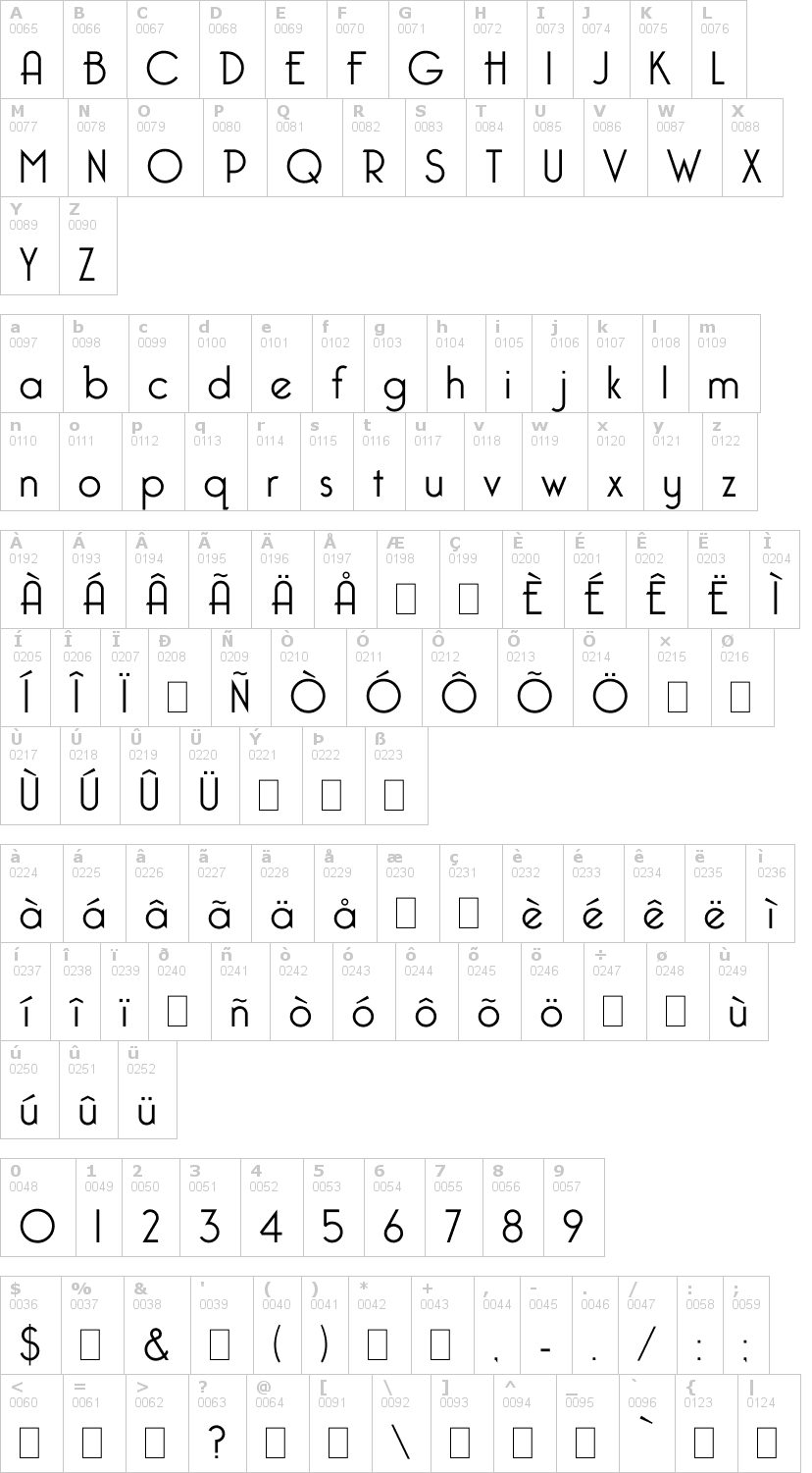 Lettere dell'alfabeto del font bellerose con le quali è possibile realizzare adesivi prespaziati