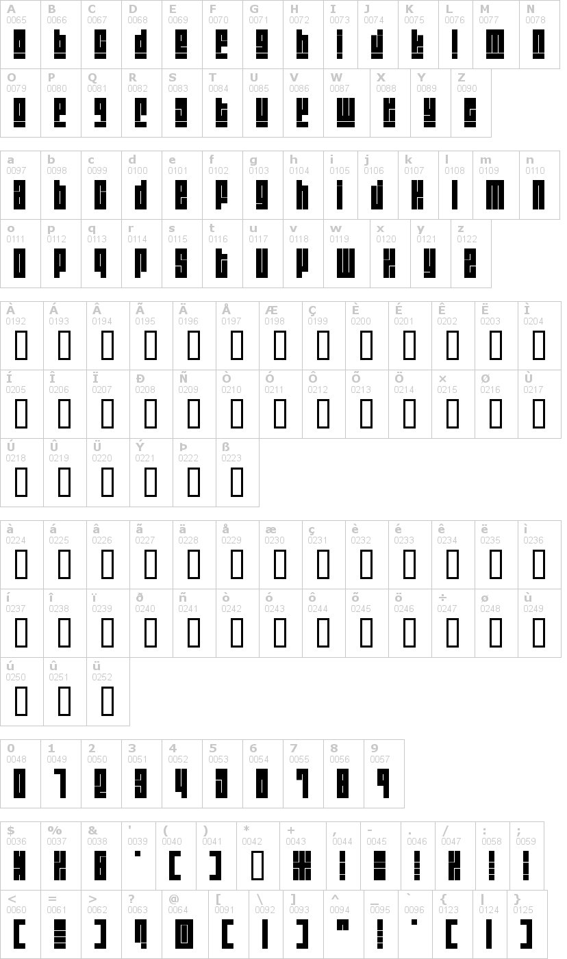 Lettere dell'alfabeto del font blackout con le quali è possibile realizzare adesivi prespaziati