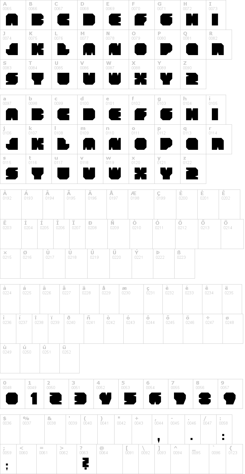 Lettere dell'alfabeto del font boodas-de-subtract con le quali è possibile realizzare adesivi prespaziati
