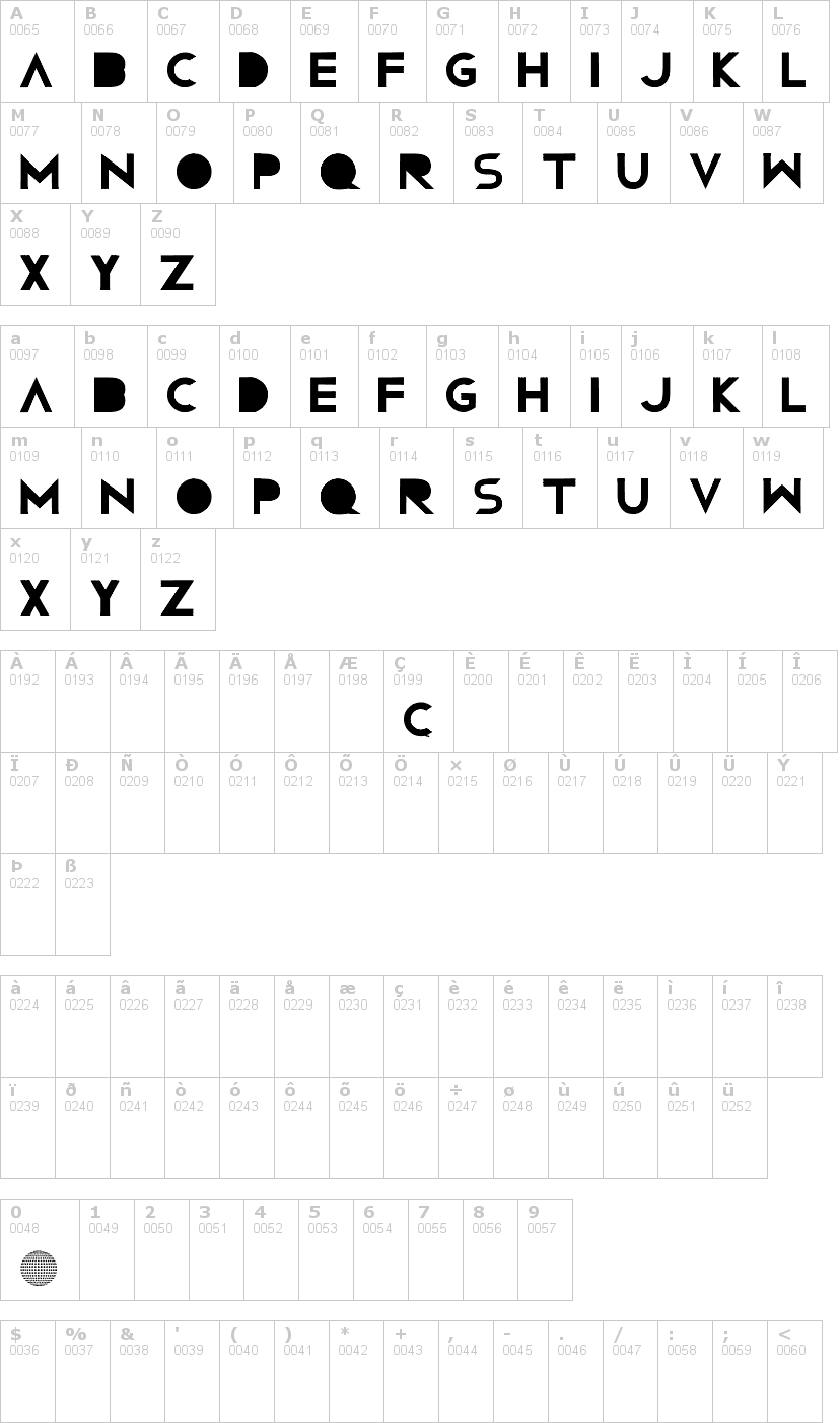 Lettere dell'alfabeto del font confussion-rng con le quali è possibile realizzare adesivi prespaziati