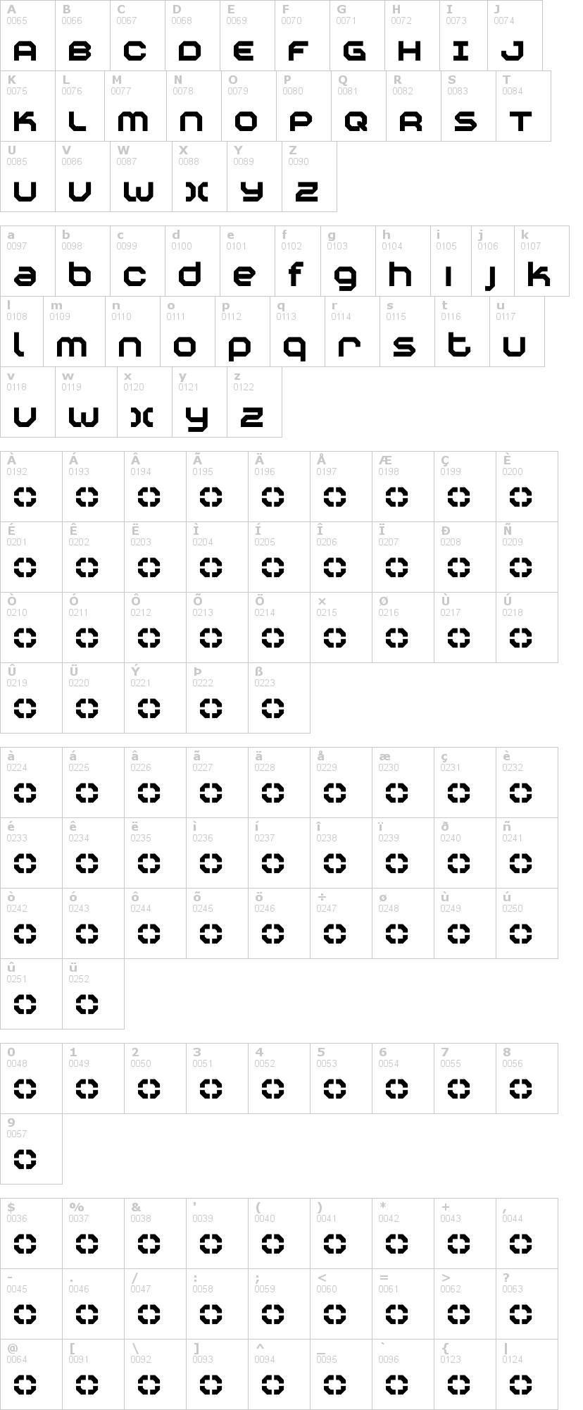 Lettere dell'alfabeto del font construktiv con le quali è possibile realizzare adesivi prespaziati