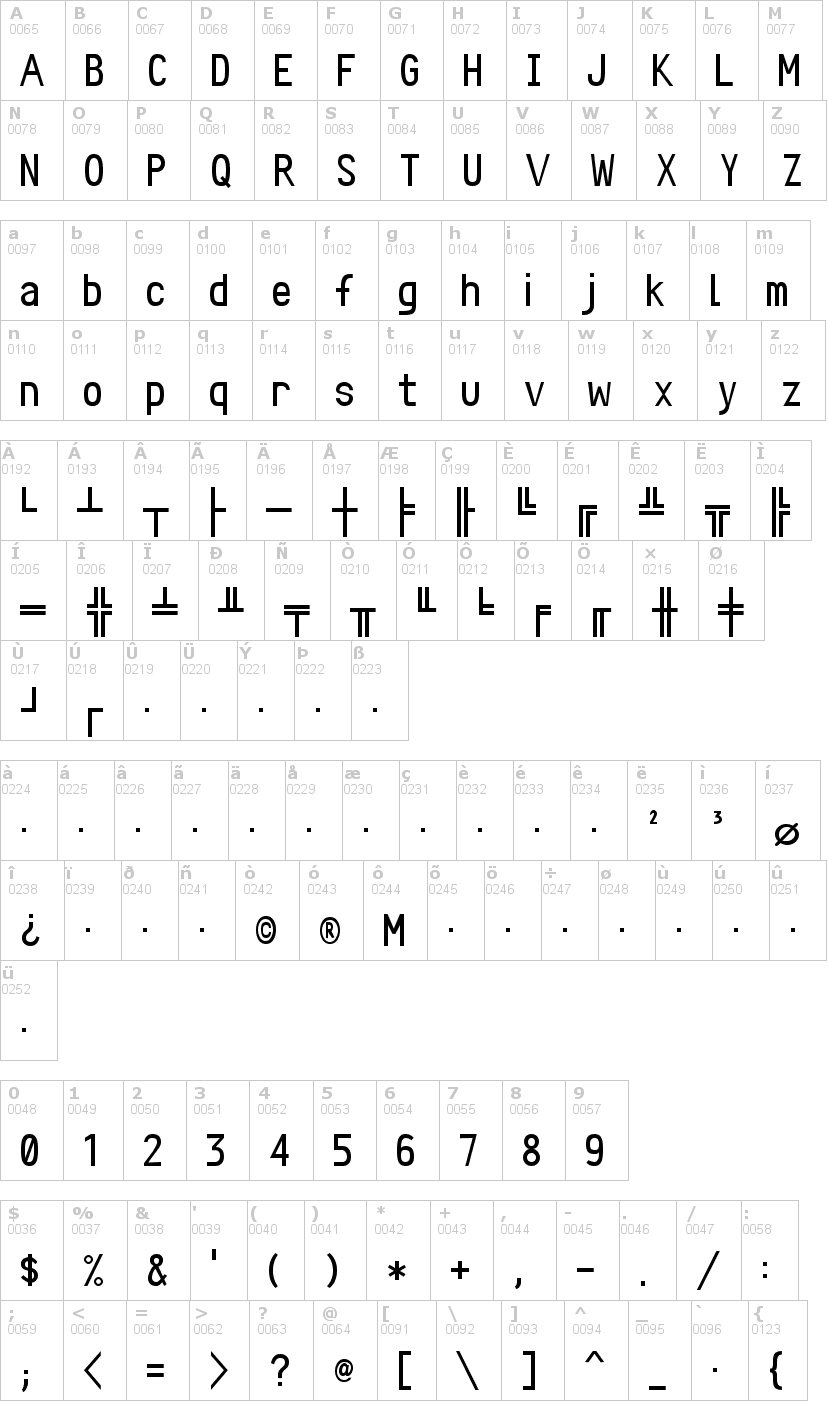 Lettere dell'alfabeto del font crystal con le quali è possibile realizzare adesivi prespaziati