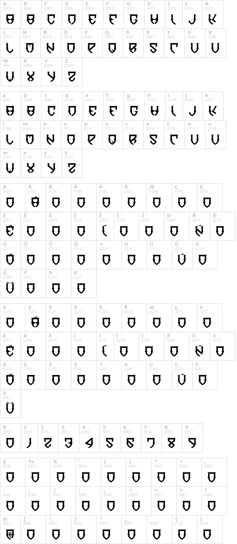 Lettere dell'alfabeto del font dawn-of-mellido con le quali è possibile realizzare adesivi prespaziati