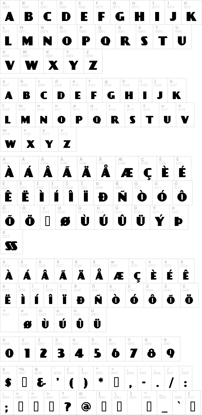 Lettere dell'alfabeto del font day-poster-black con le quali è possibile realizzare adesivi prespaziati