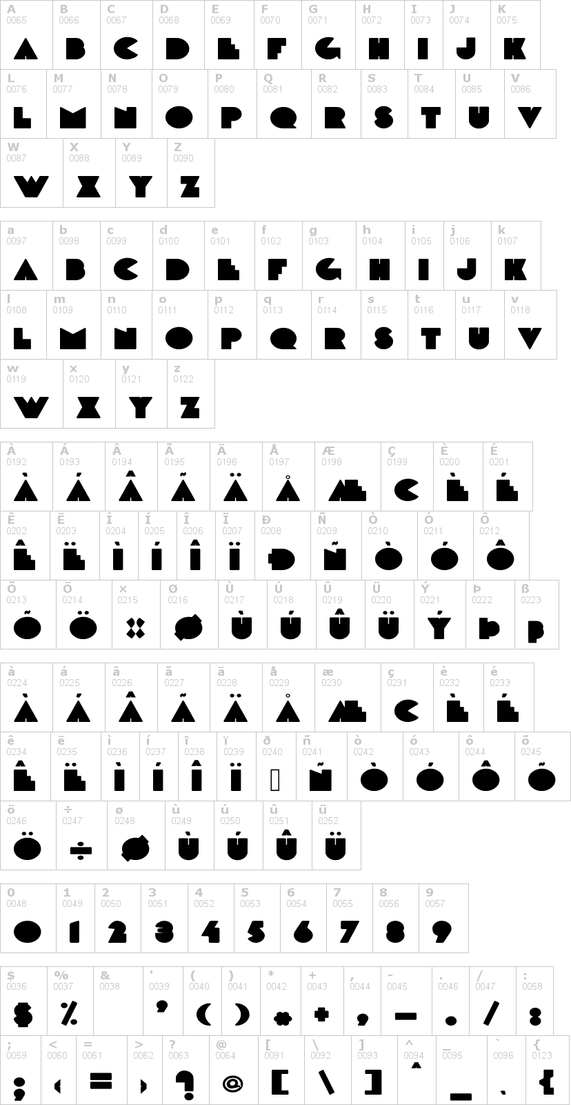 Lettere dell'alfabeto del font delarge con le quali è possibile realizzare adesivi prespaziati