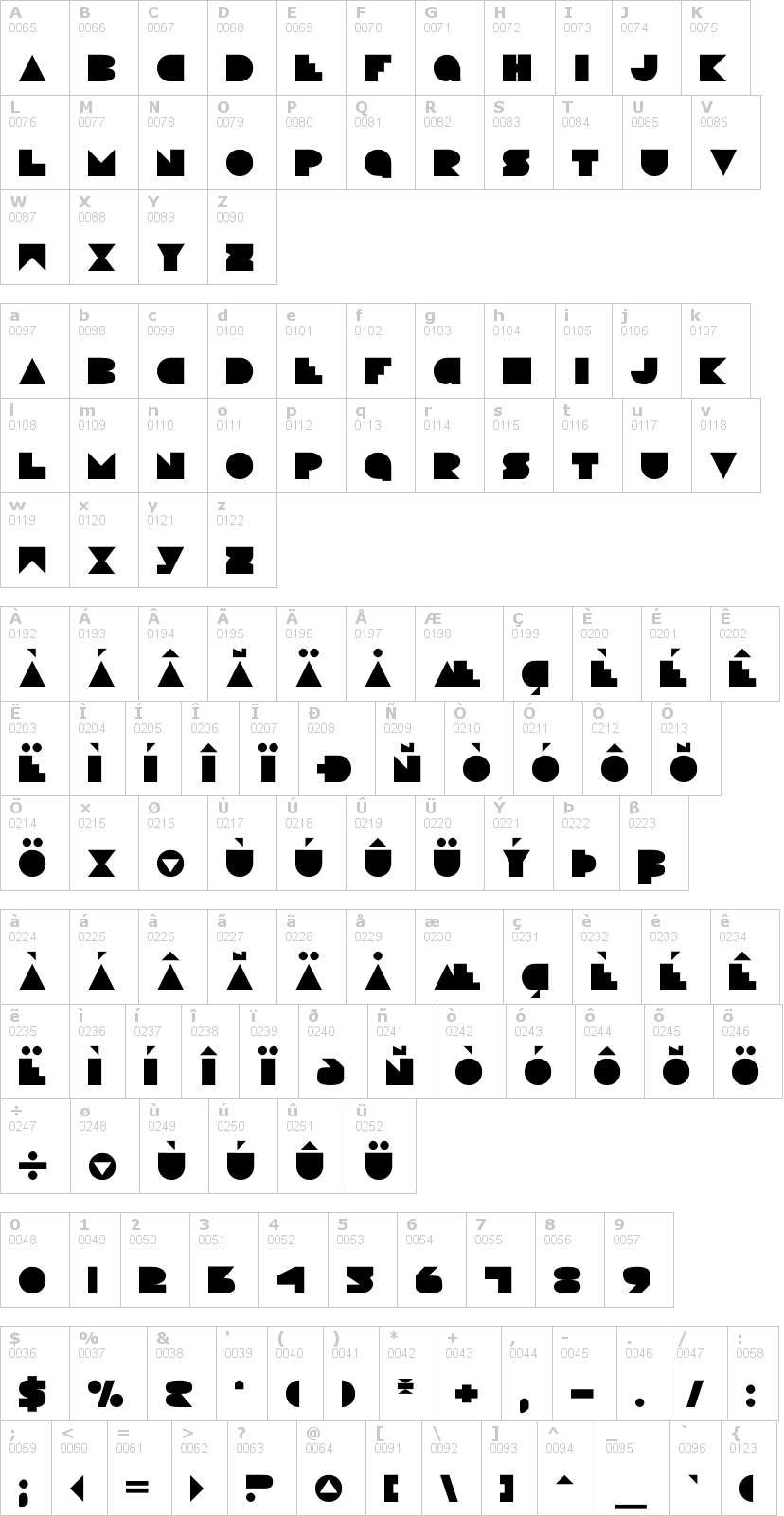 Lettere dell'alfabeto del font disco-deck con le quali è possibile realizzare adesivi prespaziati