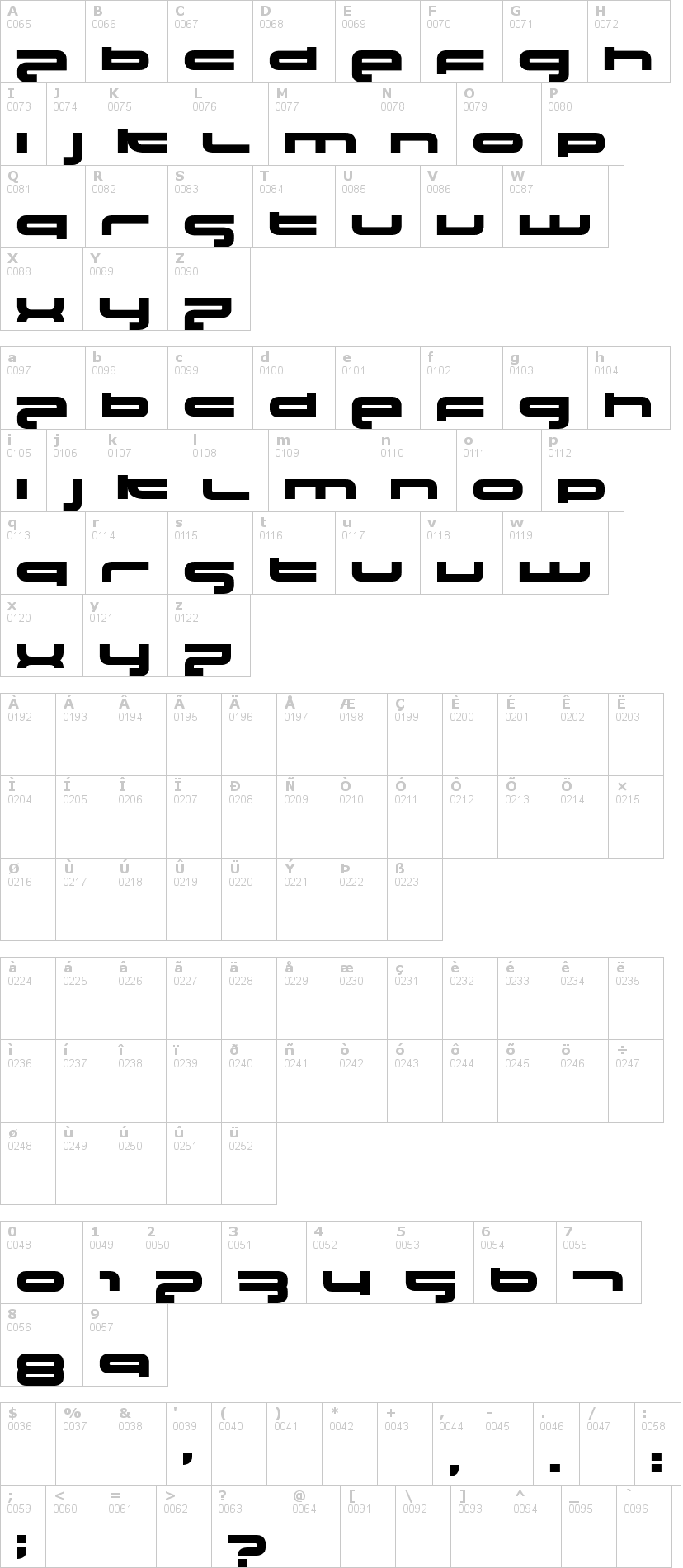 Lettere dell'alfabeto del font elektrofant-by-norwegian-ink con le quali è possibile realizzare adesivi prespaziati