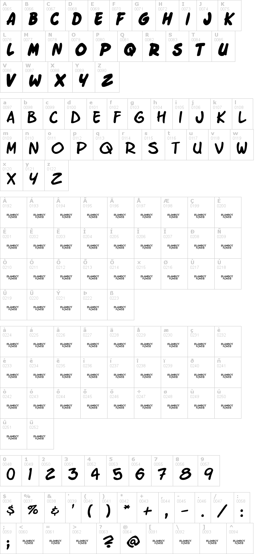 Lettere dell'alfabeto del font enchilada con le quali è possibile realizzare adesivi prespaziati