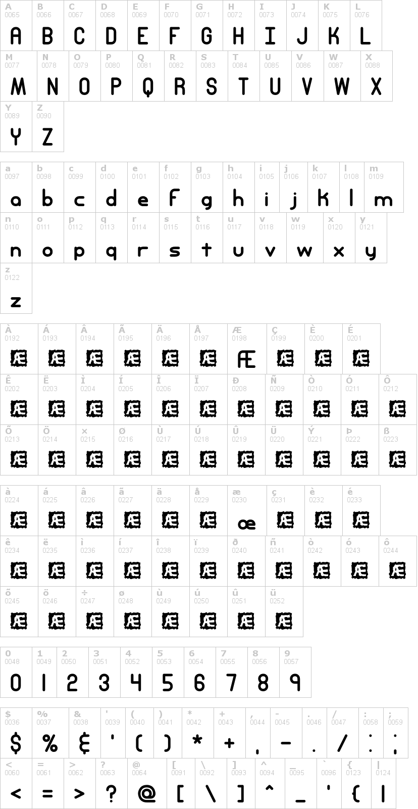 Lettere dell'alfabeto del font entangled con le quali è possibile realizzare adesivi prespaziati