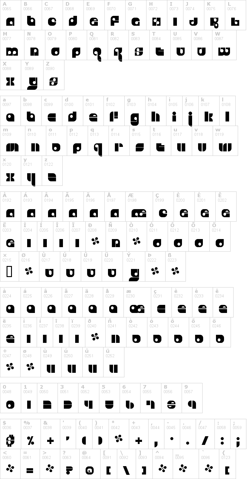 Lettere dell'alfabeto del font freestyle con le quali è possibile realizzare adesivi prespaziati