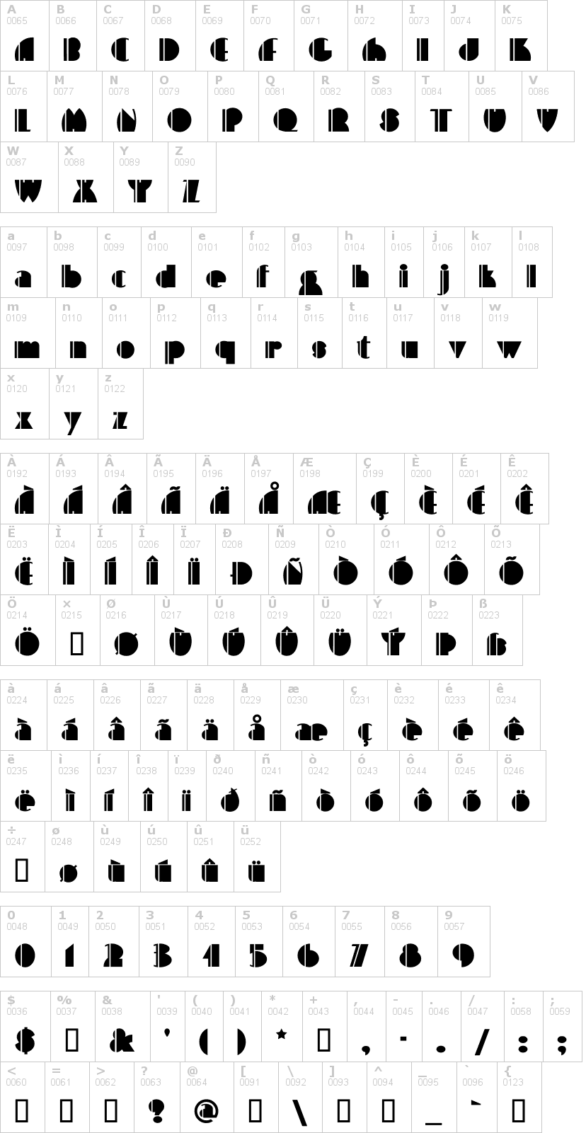 Lettere dell'alfabeto del font high-five con le quali è possibile realizzare adesivi prespaziati