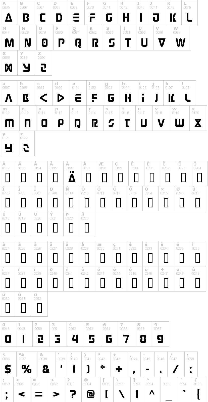 Lettere dell'alfabeto del font judge con le quali è possibile realizzare adesivi prespaziati