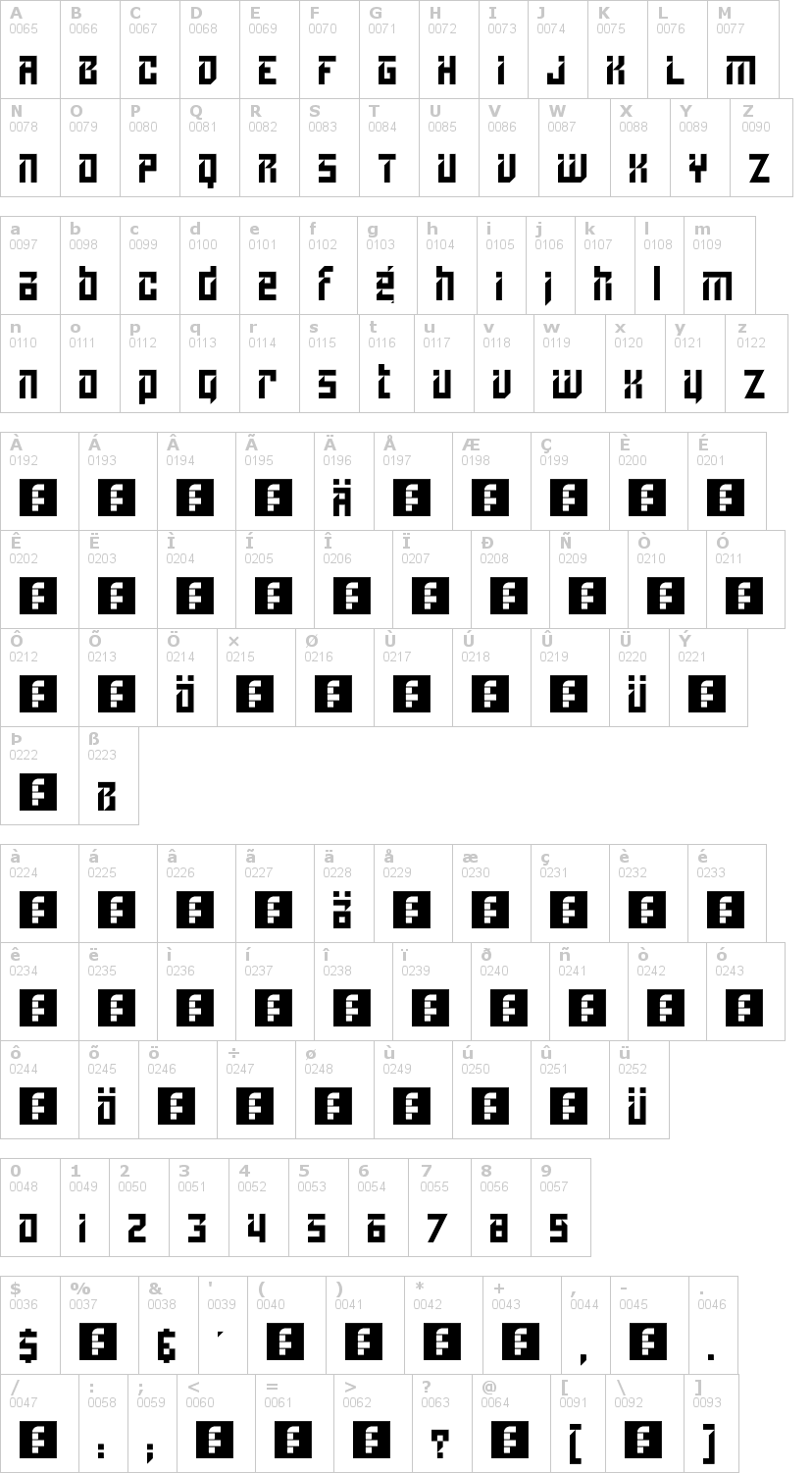 Lettere dell'alfabeto del font lampoon con le quali è possibile realizzare adesivi prespaziati