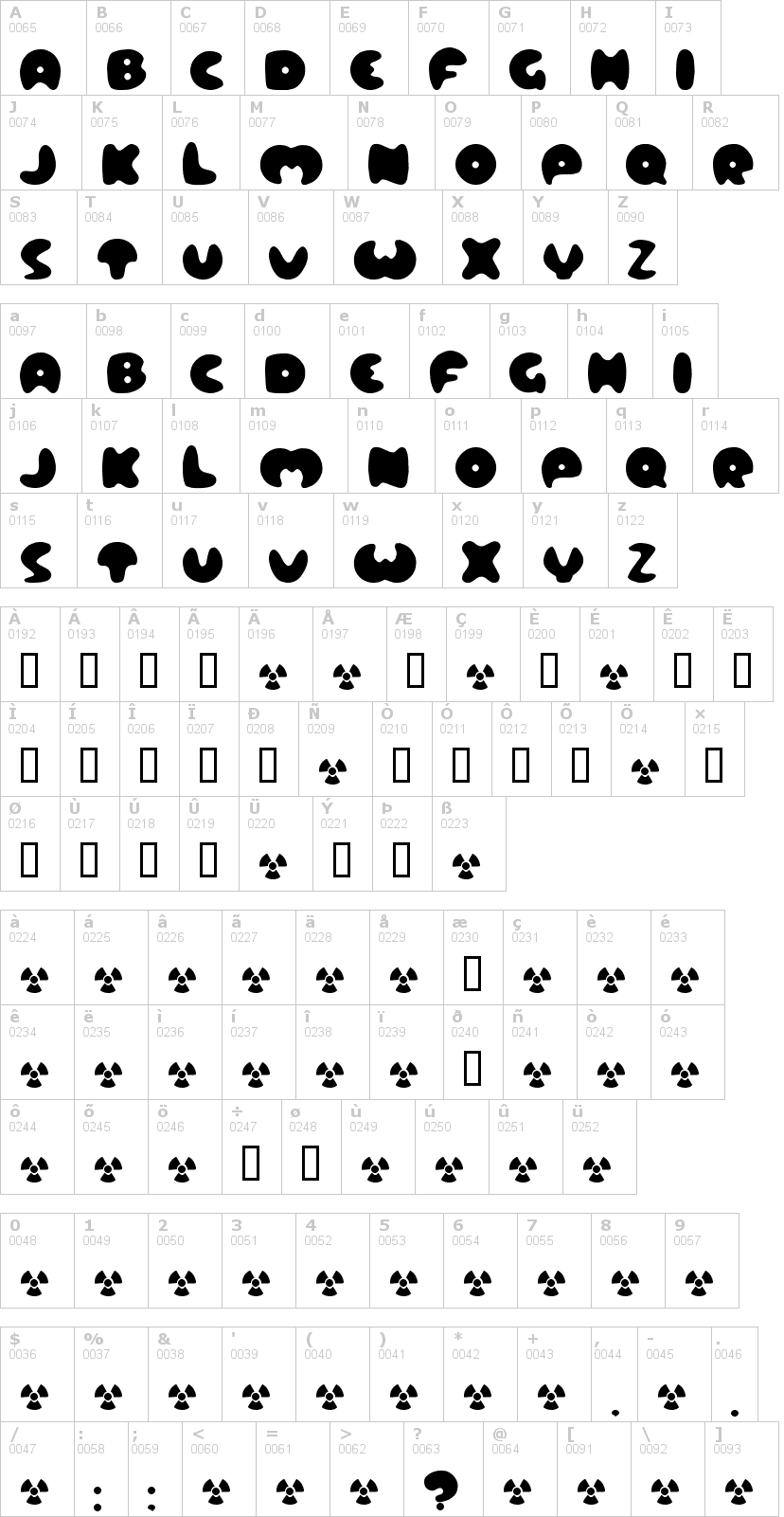 Lettere dell'alfabeto del font lard con le quali è possibile realizzare adesivi prespaziati