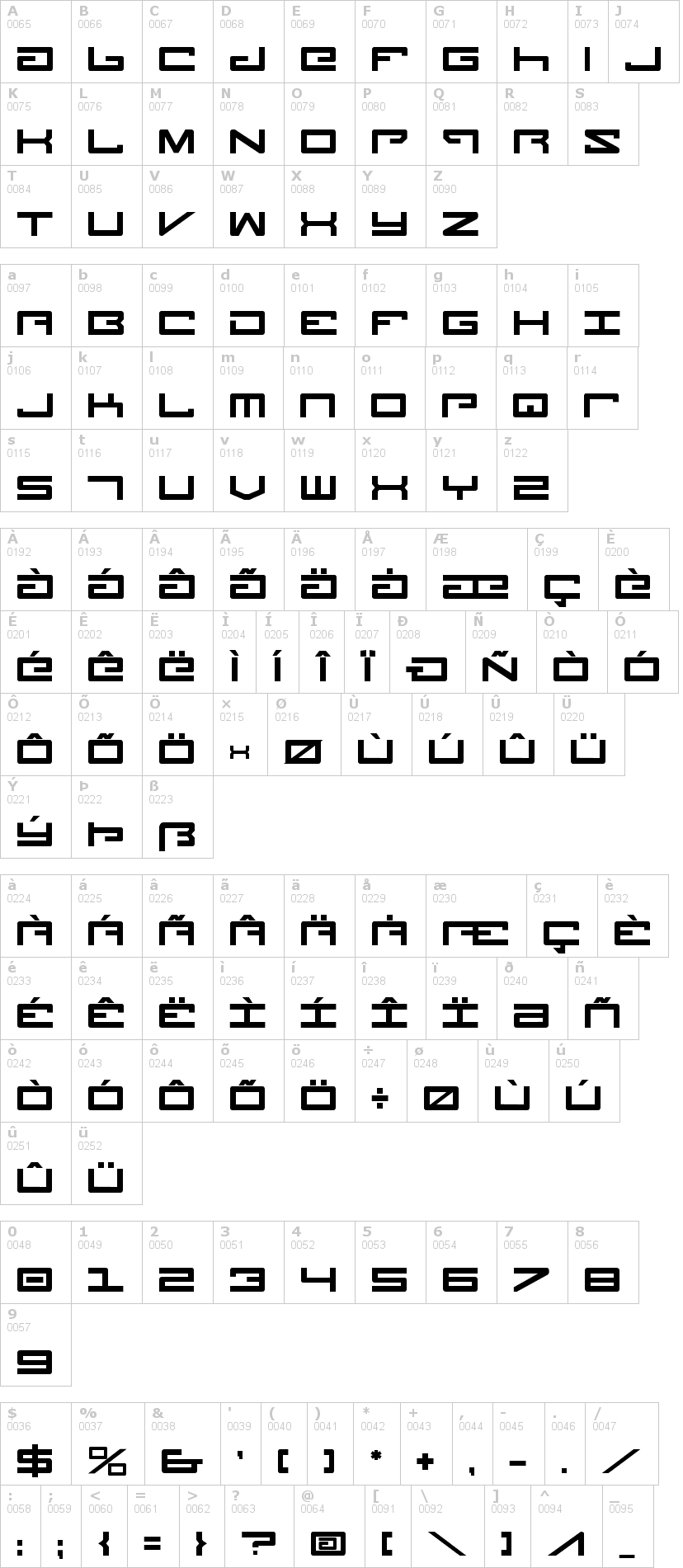 Lettere dell'alfabeto del font legion con le quali è possibile realizzare adesivi prespaziati
