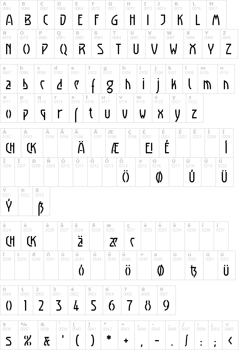 Lettere dell'alfabeto del font luxembourg-1910 con le quali è possibile realizzare adesivi prespaziati