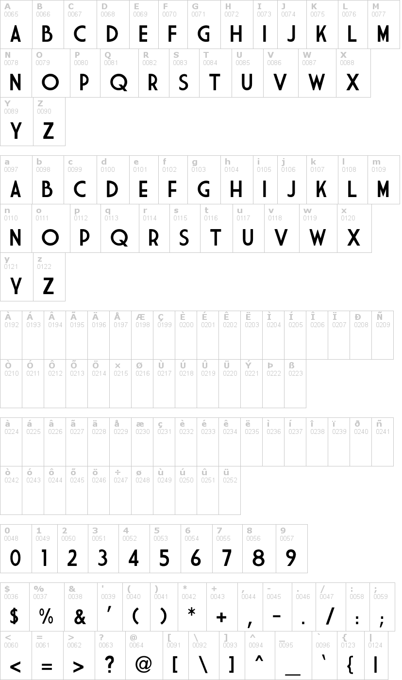 Lettere dell'alfabeto del font market-deco con le quali è possibile realizzare adesivi prespaziati