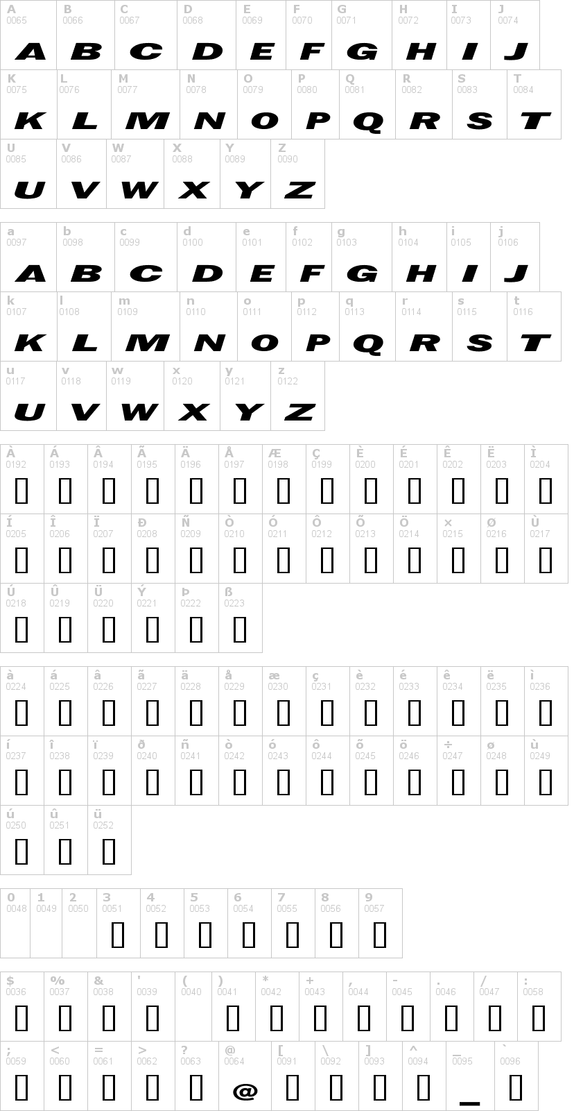 Lettere dell'alfabeto del font metal-gear-solid con le quali è possibile realizzare adesivi prespaziati