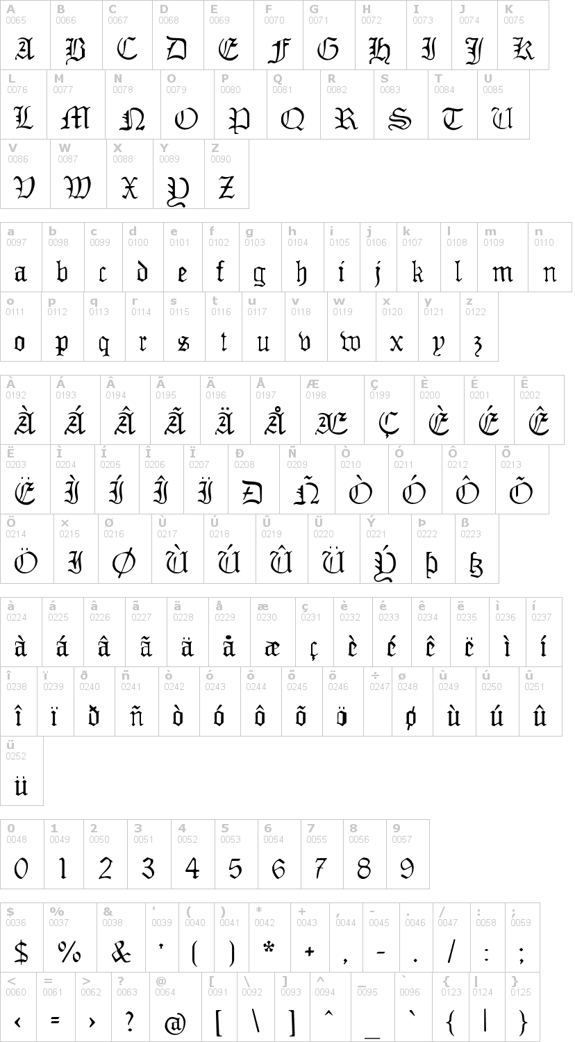 Lettere dell'alfabeto del font mon-amour-fraktur con le quali è possibile realizzare adesivi prespaziati