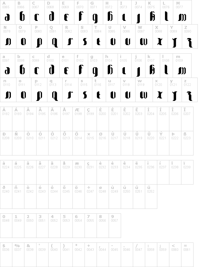 Lettere dell'alfabeto del font my-goth-is-better con le quali è possibile realizzare adesivi prespaziati