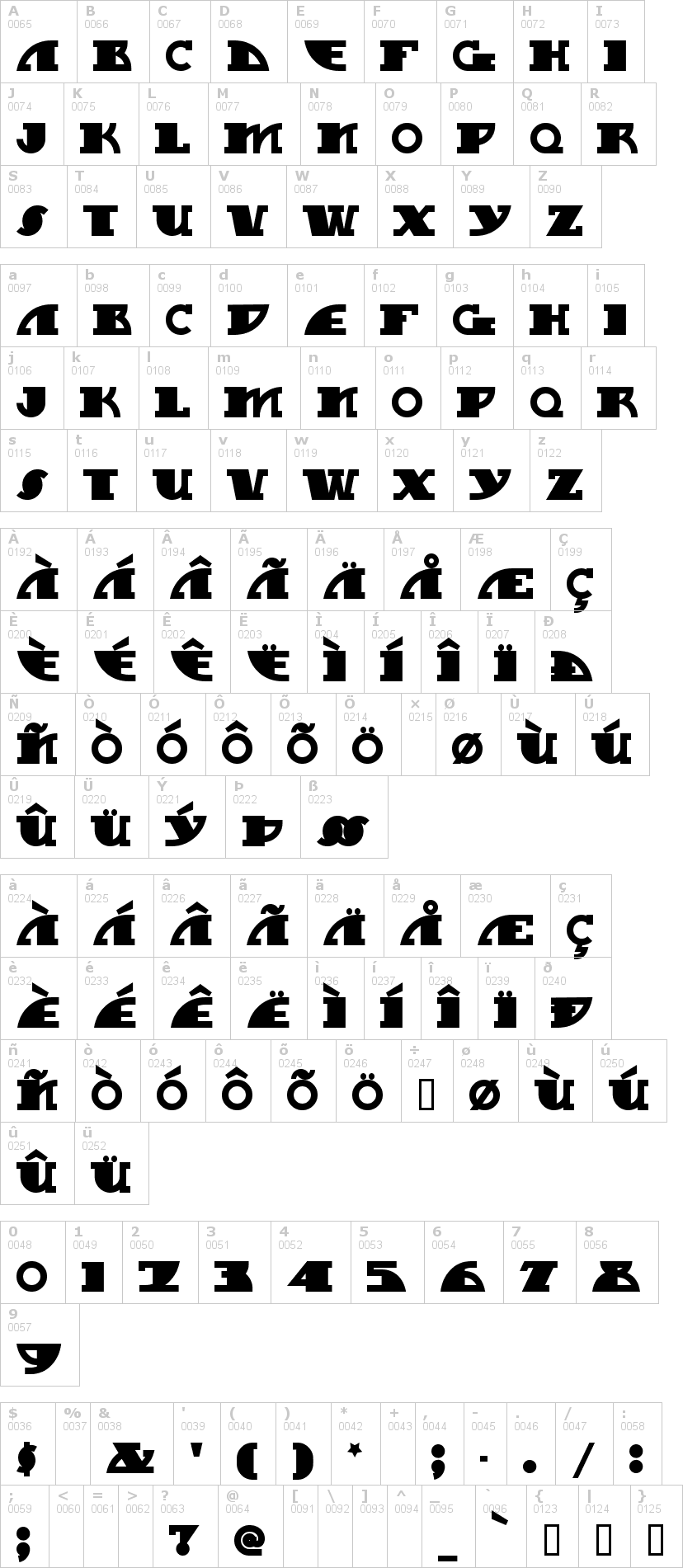 Lettere dell'alfabeto del font mygalswoopy-nf con le quali è possibile realizzare adesivi prespaziati