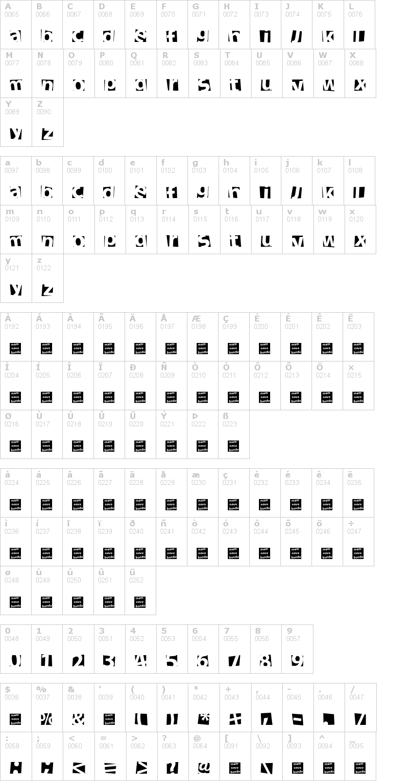 Lettere dell'alfabeto del font new-facebook con le quali è possibile realizzare adesivi prespaziati