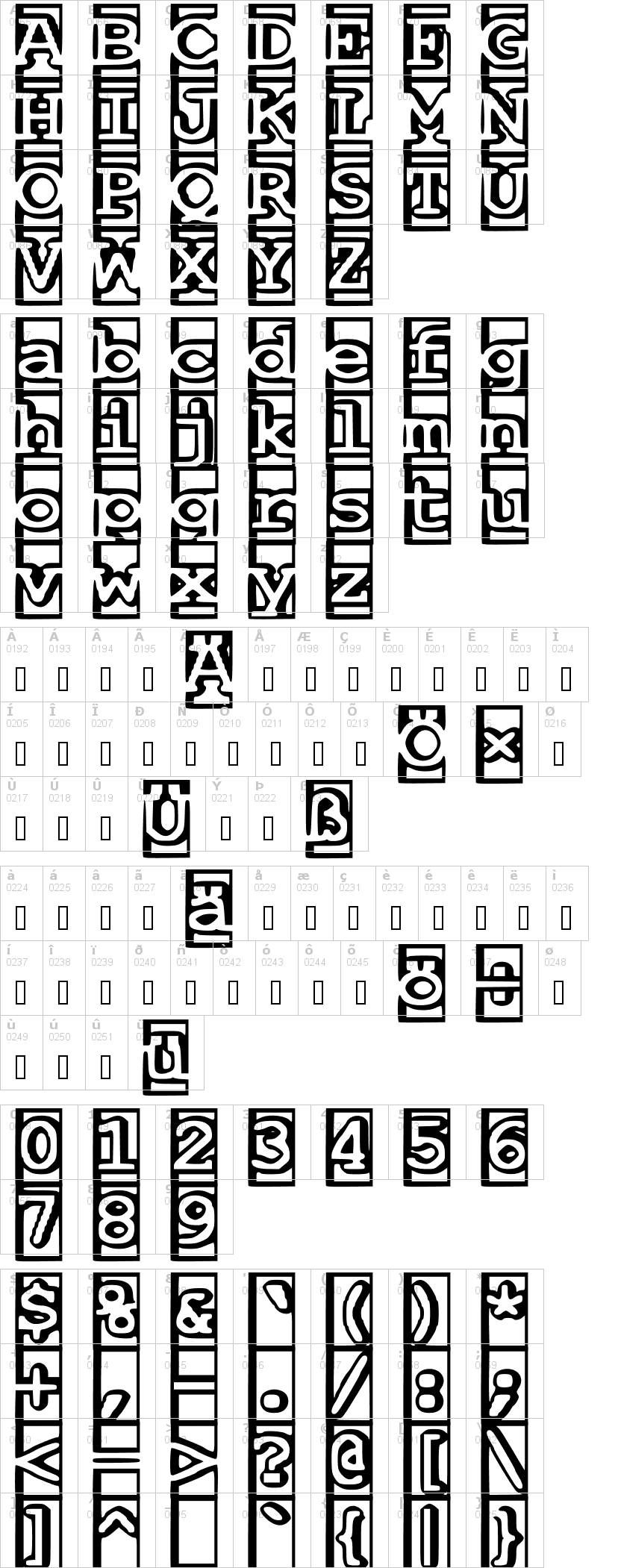 Lettere dell'alfabeto del font one-and-a-half-feet-under con le quali è possibile realizzare adesivi prespaziati