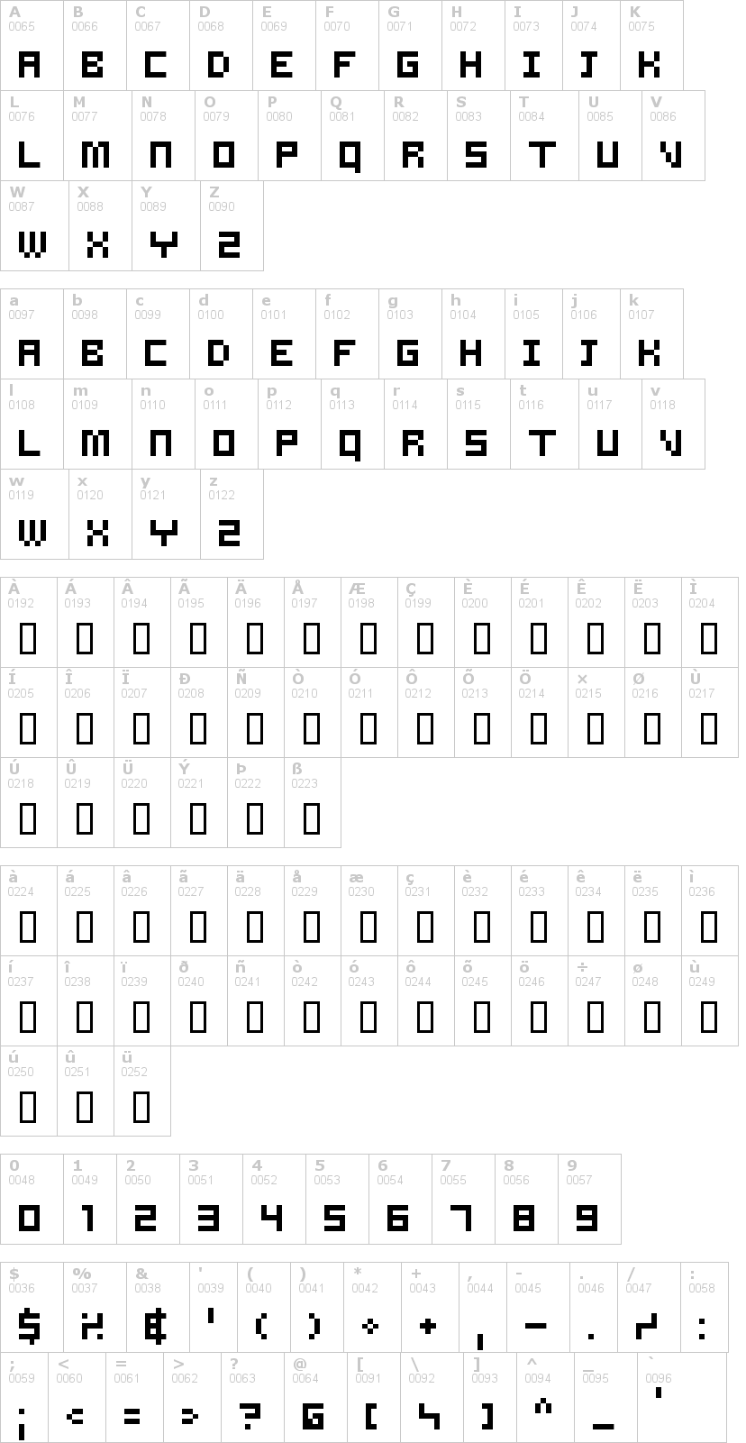 Lettere dell'alfabeto del font samson con le quali è possibile realizzare adesivi prespaziati