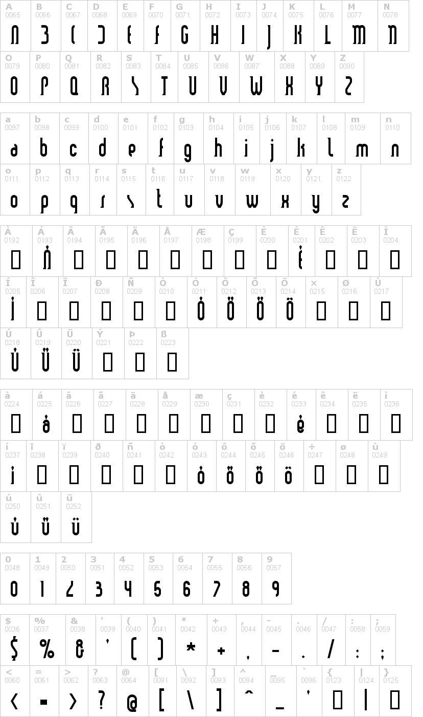 Lettere dell'alfabeto del font smart-and-sexy con le quali è possibile realizzare adesivi prespaziati
