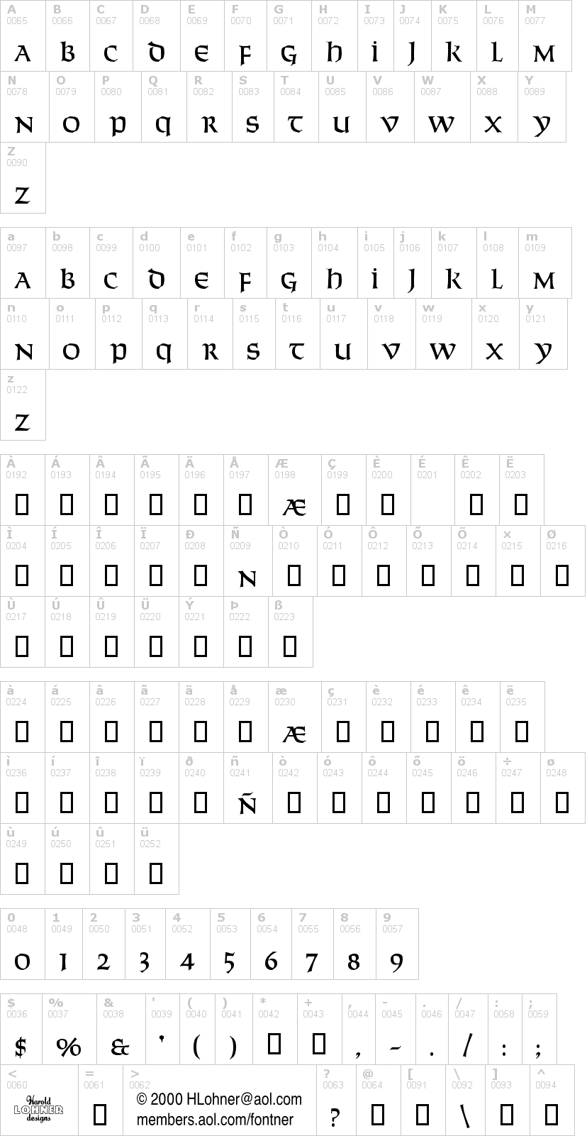 Lettere dell'alfabeto del font solemnity con le quali è possibile realizzare adesivi prespaziati