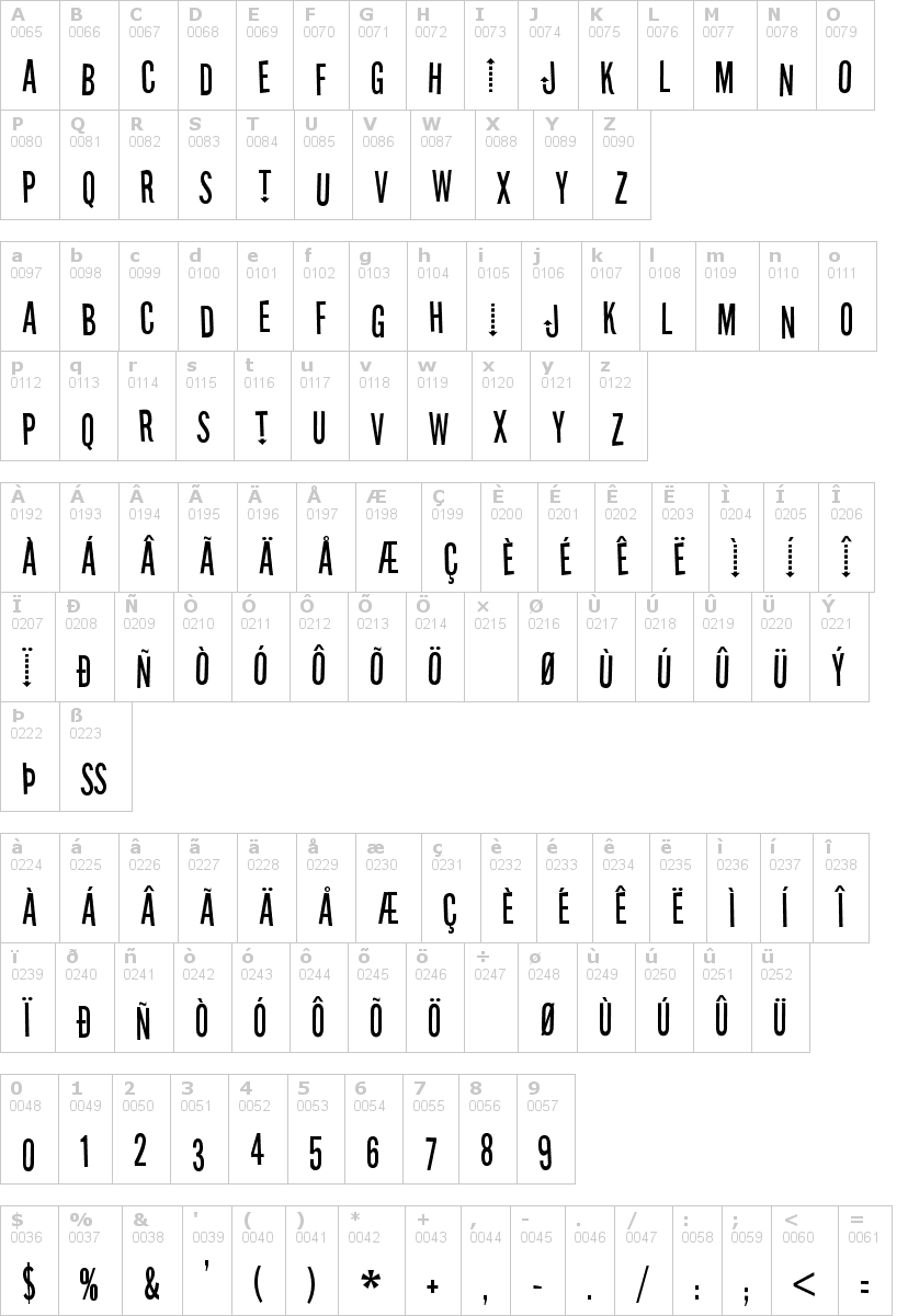 Lettere dell'alfabeto del font stereofidelic con le quali è possibile realizzare adesivi prespaziati