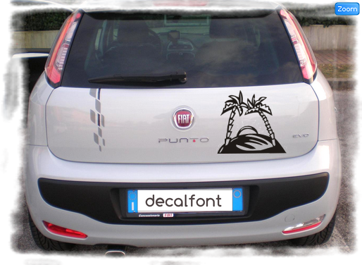 L'effetto dell'adesivo paesaggio-palme-sticker su una Fiat Punto